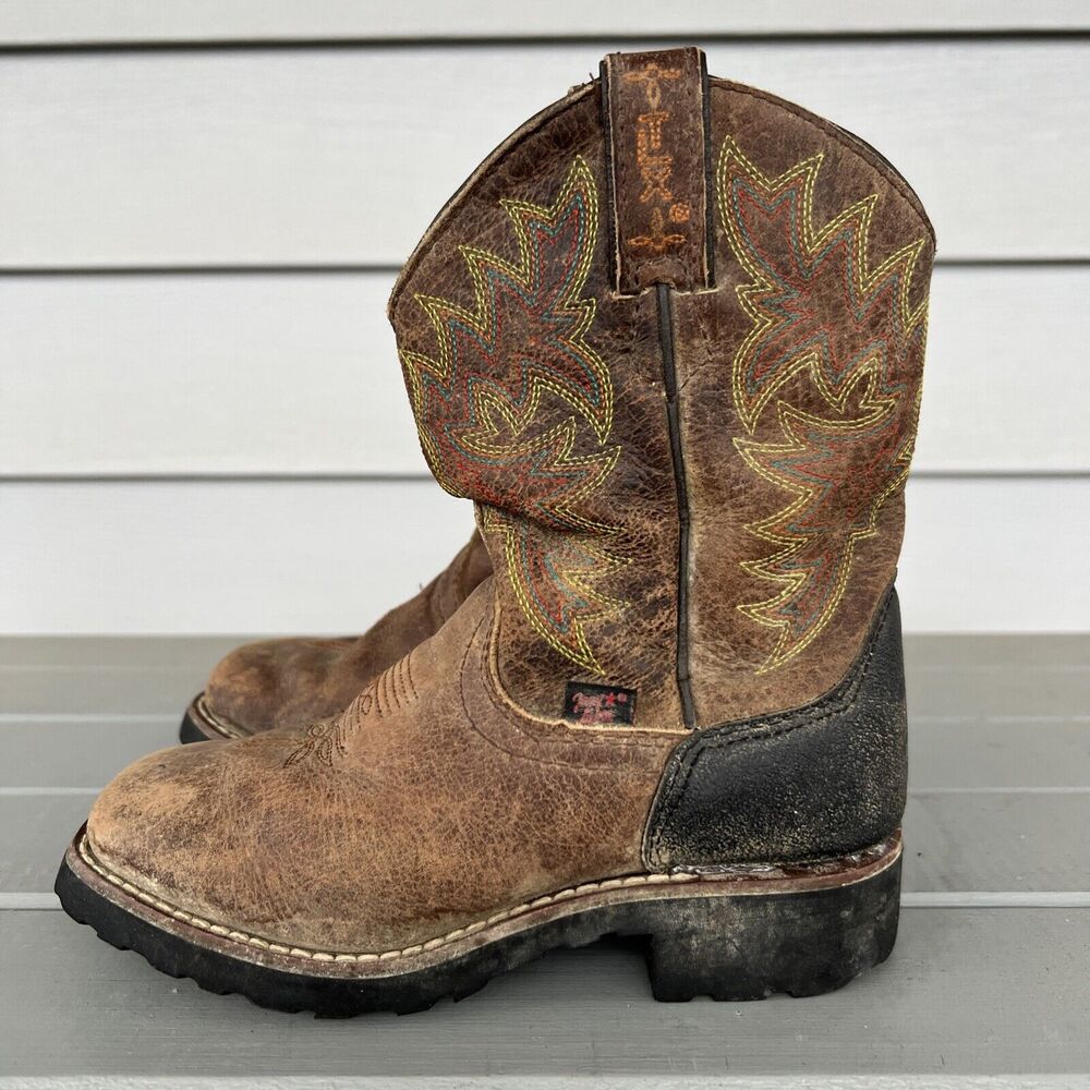 Tony Lama Youth Size 11.5 D LL906 Brown Leather Cowboy Western Boots Shoes